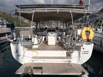 Deck of Champagne, a Beneteau Oceanis 40.1 sailboat at Fethiye, Turkey