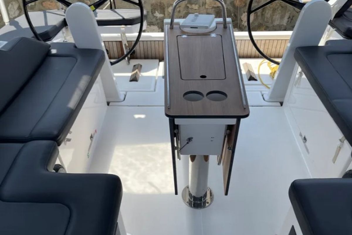 Deck of MAIA, a Bavaria C42 sailboat at Athens, Greece
