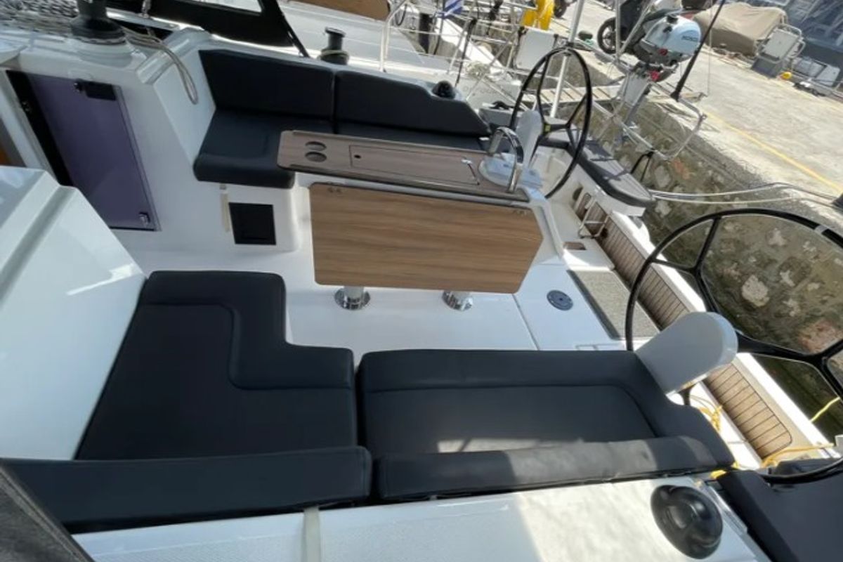 Deck of MAIA, a Bavaria C42 sailboat at Athens, Greece