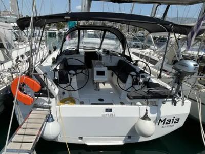 Cockpit of MAIA, a Bavaria C42 sailboat at Athens, Greece