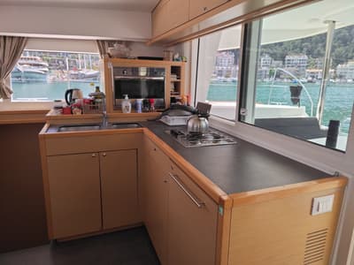 Galley of Santi, a Lagoon 400 catamaran at Fethiye, Turkey