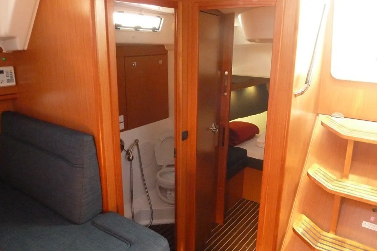 Head on ANASSA, a Bavaria Cruiser 56 sailboat at Athens, Greece