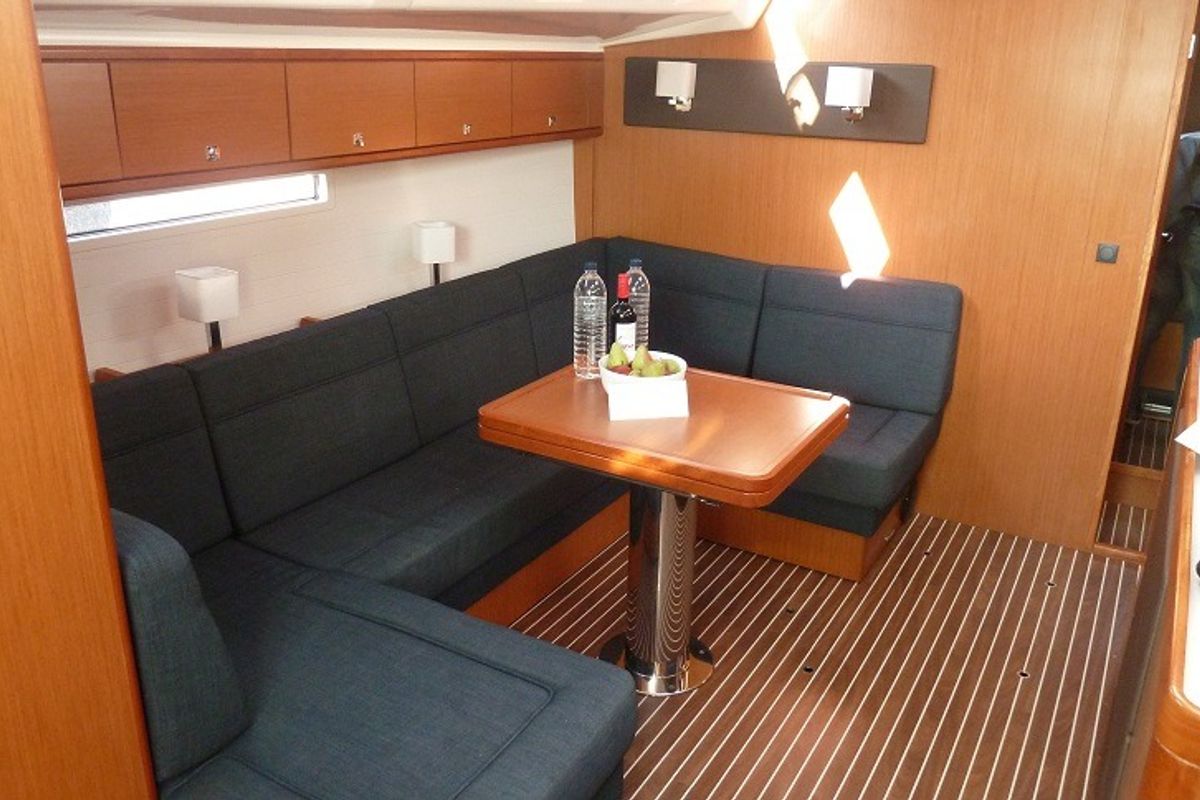 Salon of ANASSA, a Bavaria Cruiser 56 sailboat at Athens, Greece
