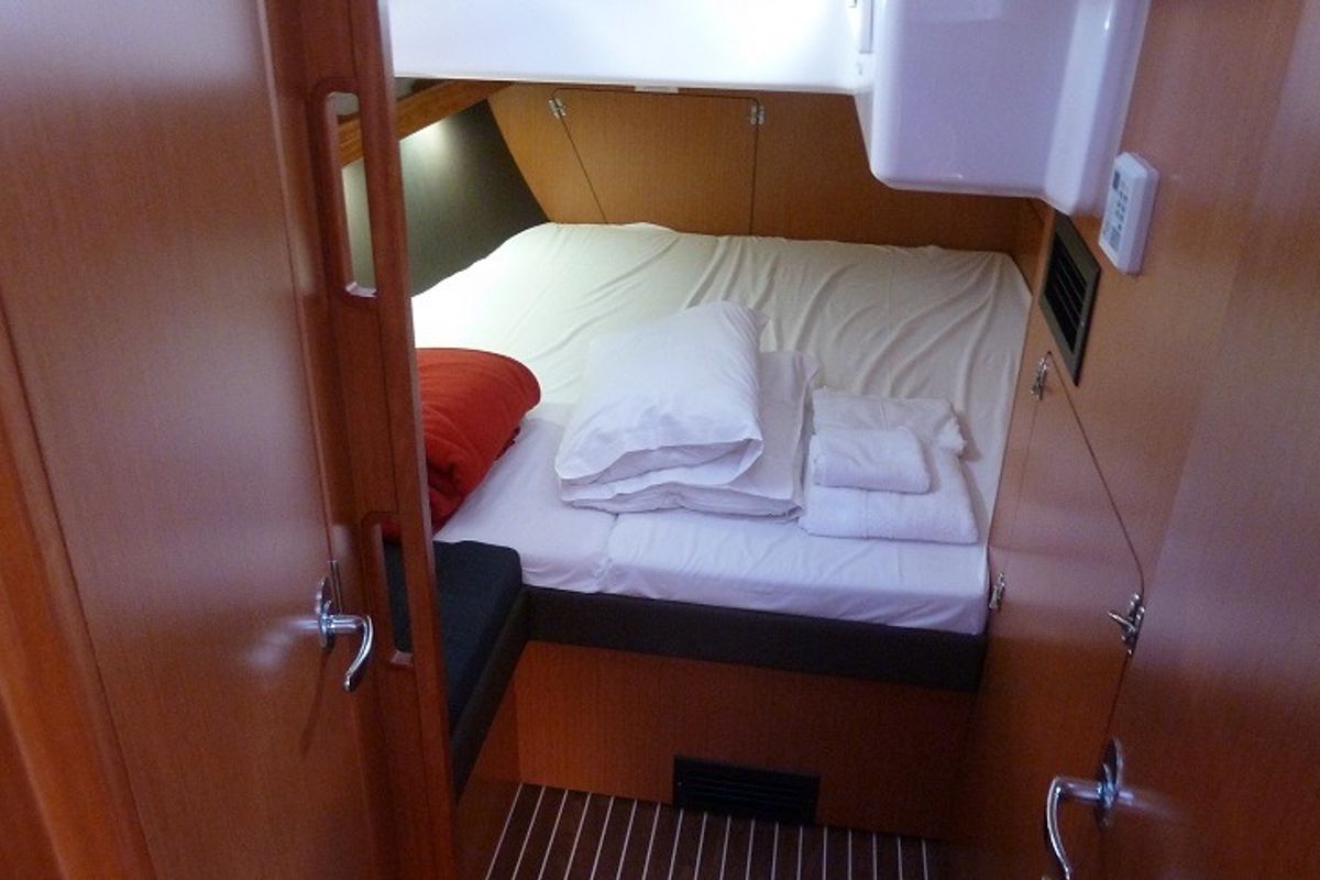 Cabin on ANASSA, a Bavaria Cruiser 56 sailboat at Athens, Greece
