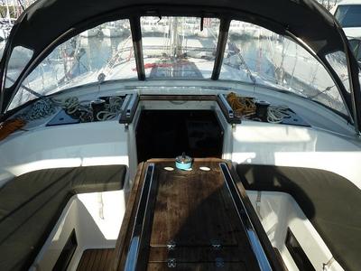 Cockpit of ANASSA, a Bavaria Cruiser 56 sailboat at Athens, Greece