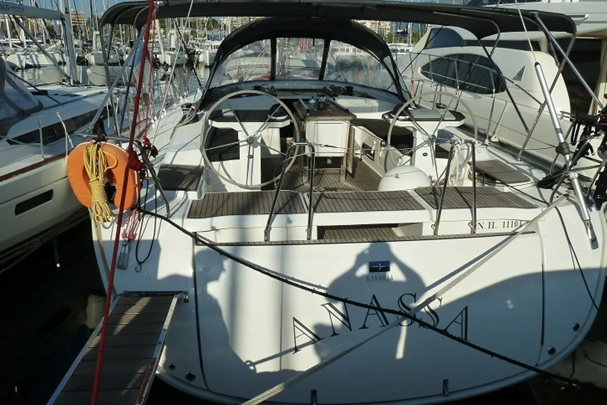 Exterior view of ANASSA, a Bavaria Cruiser 56 sailboat at Athens, Greece