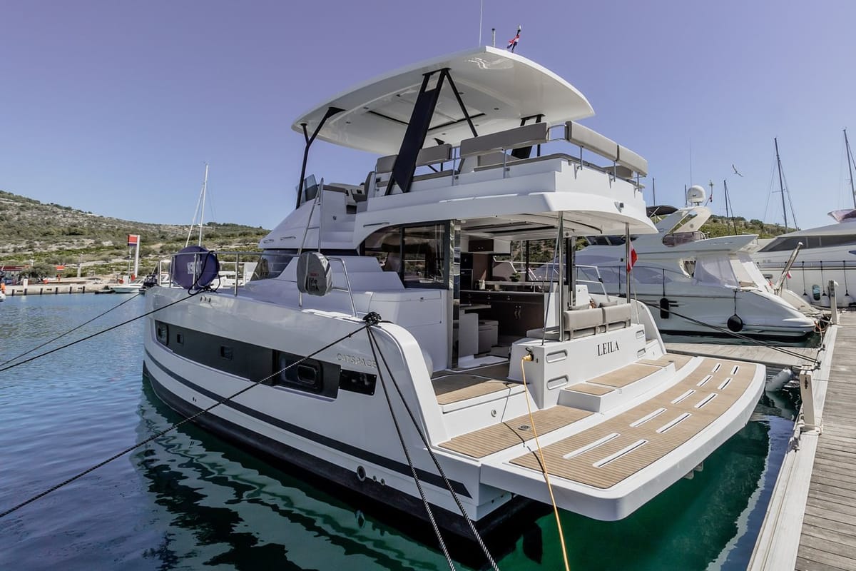 Exterior view of Leila, a Bali Catspace MY catamaran at Primošten, Croatia