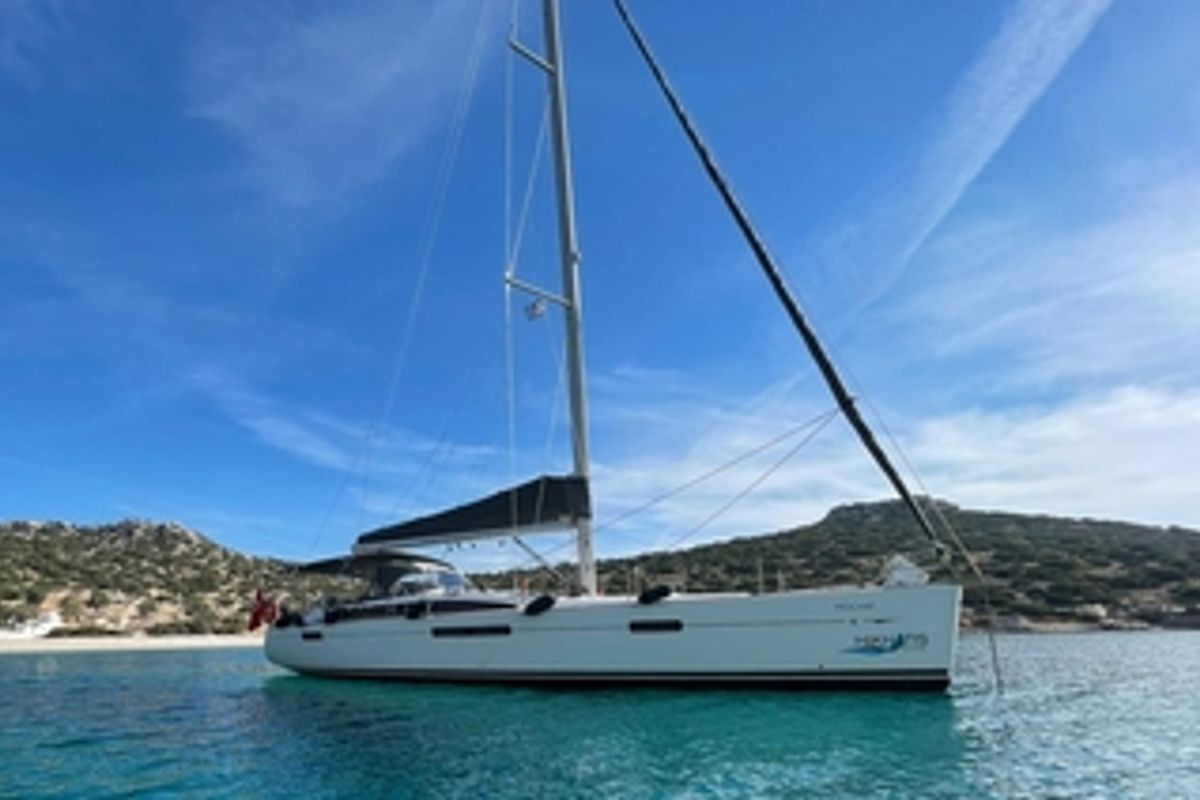 Exterior view of Mocha II, a Jeanneau 53 sailboat at Marmaris, Turkey