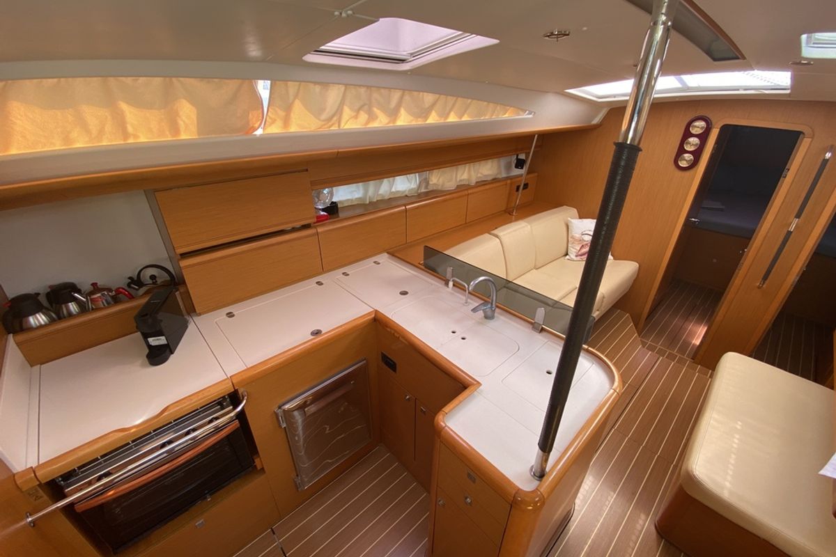 Galley of Mocha II, a Jeanneau 53 sailboat at Marmaris, Turkey