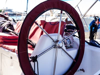 Cockpit of Andromeda, a Dufour 43 sailboat at Municipal Unit of Ellomenos, Greece