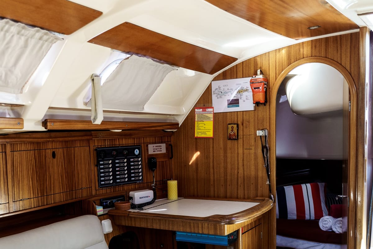 Salon of Andromeda, a Dufour 43 sailboat at Municipal Unit of Ellomenos, Greece