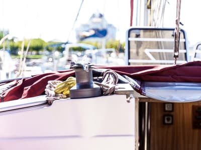 Deck of Andromeda, a Dufour 43 sailboat at Municipal Unit of Ellomenos, Greece