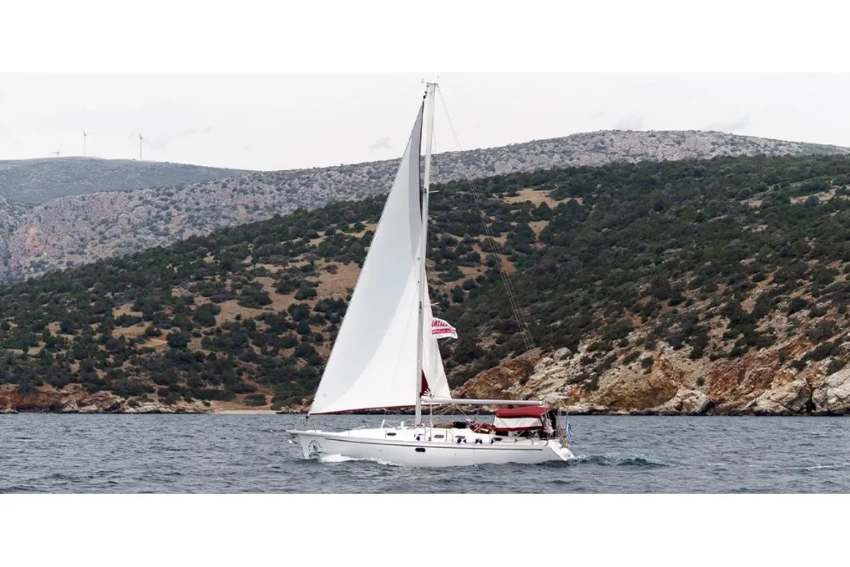 Exterior view of Andromeda, a Dufour 43 sailboat at Municipal Unit of Ellomenos, Greece