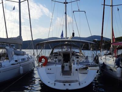Exterior view of Giola, a Bavaria 50 Cruiser sailboat at Thassos, Greece