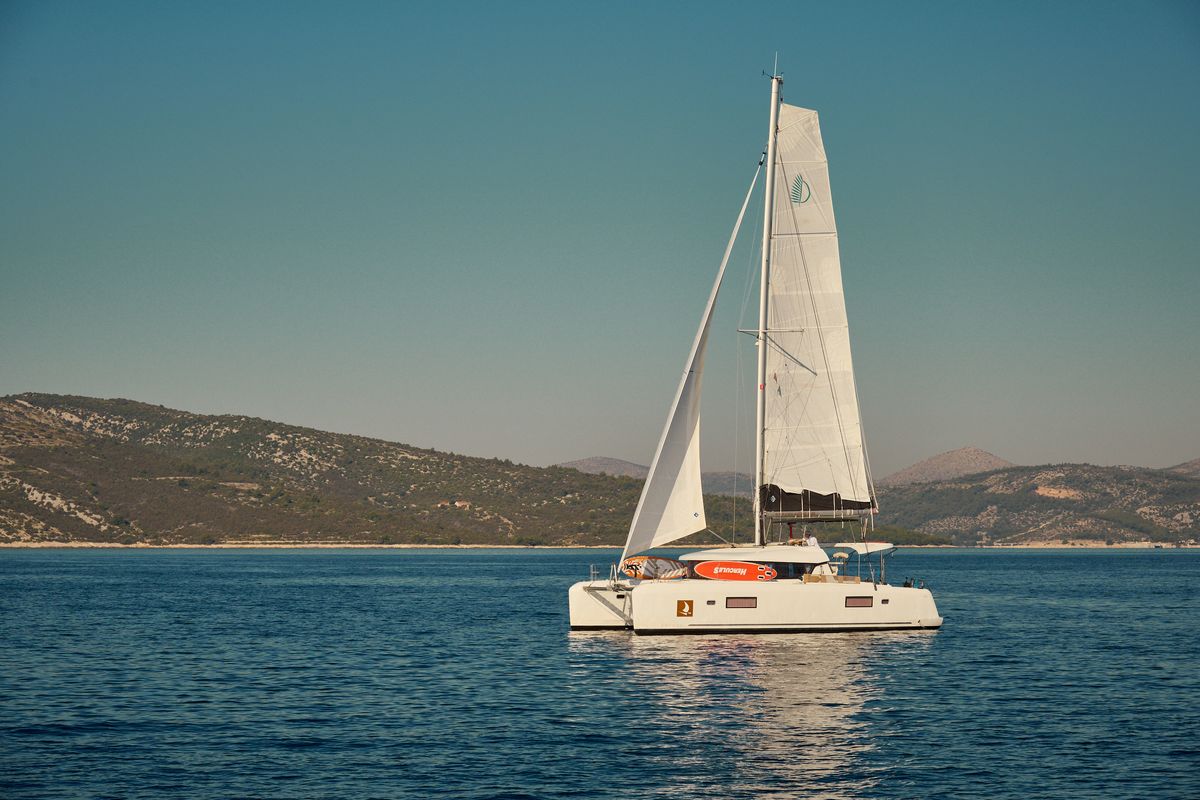 Exterior view of Jasmine, a Lagoon 42 catamaran at Grad Trogir, Croatia
