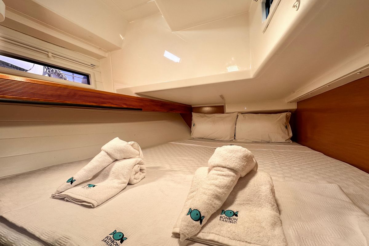 Cabin on Spark 1, a Bavaria Cruiser 40 sailboat at Bodrum, Turkey