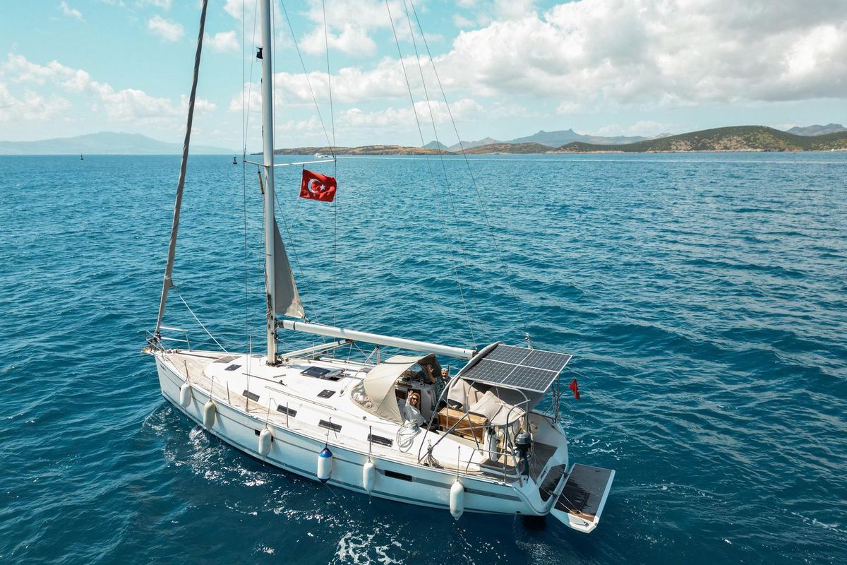 Exterior view of Spark 1, a Bavaria Cruiser 40 sailboat at Bodrum, Turkey
