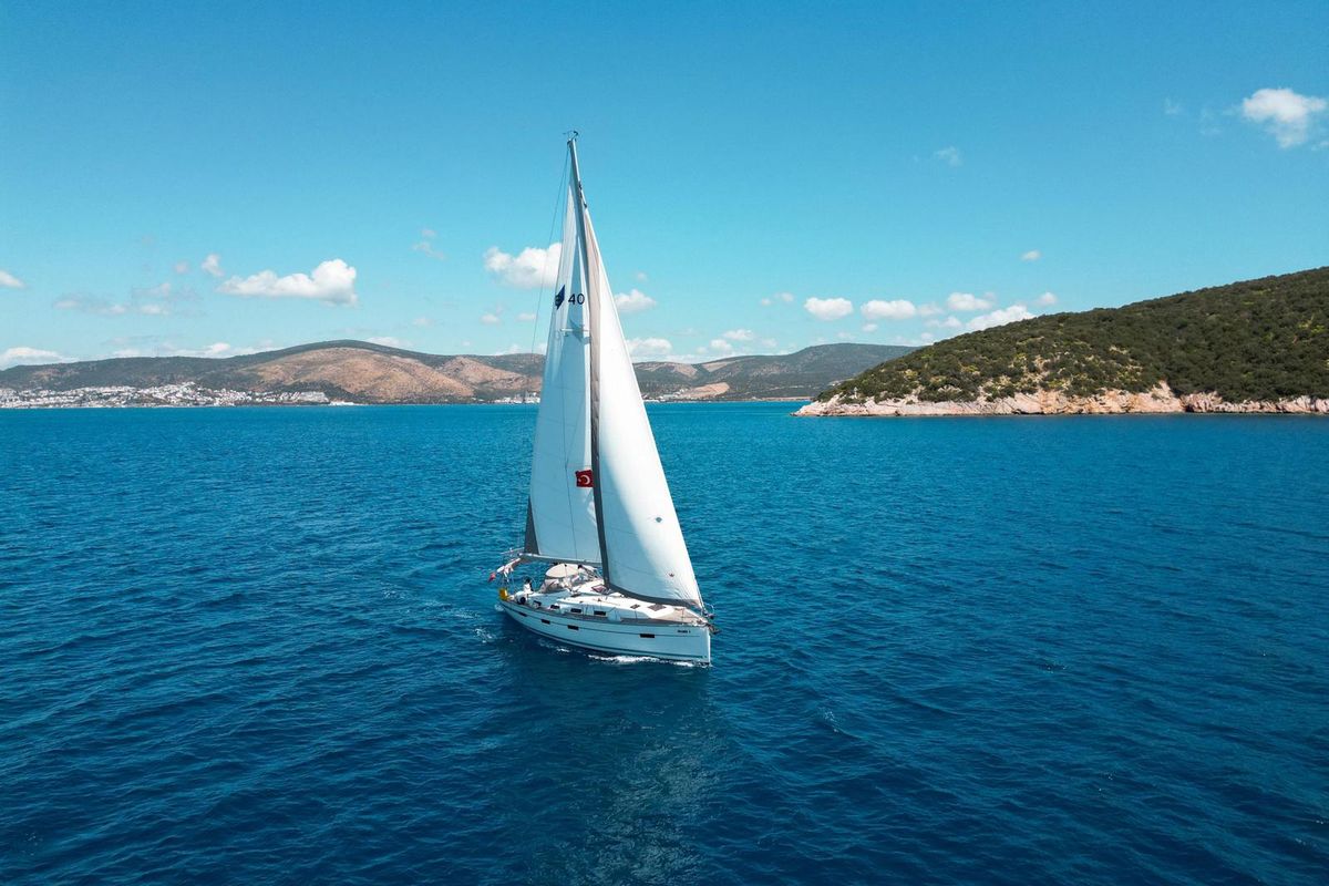 Exterior view of Spark 1, a Bavaria Cruiser 40 sailboat at Bodrum, Turkey