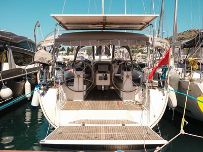 Cockpit of Spark 1, a Bavaria Cruiser 40 sailboat at Bodrum, Turkey