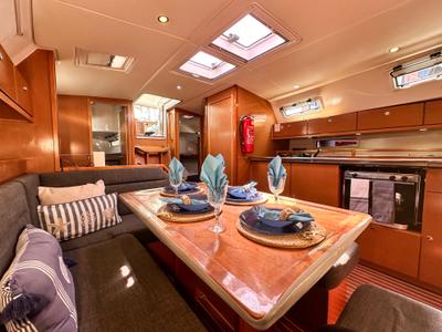 Salon of Spark 1, a Bavaria Cruiser 40 sailboat at Bodrum, Turkey