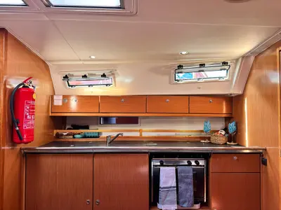 Galley of Spark 1, a Bavaria Cruiser 40 sailboat at Bodrum, Turkey