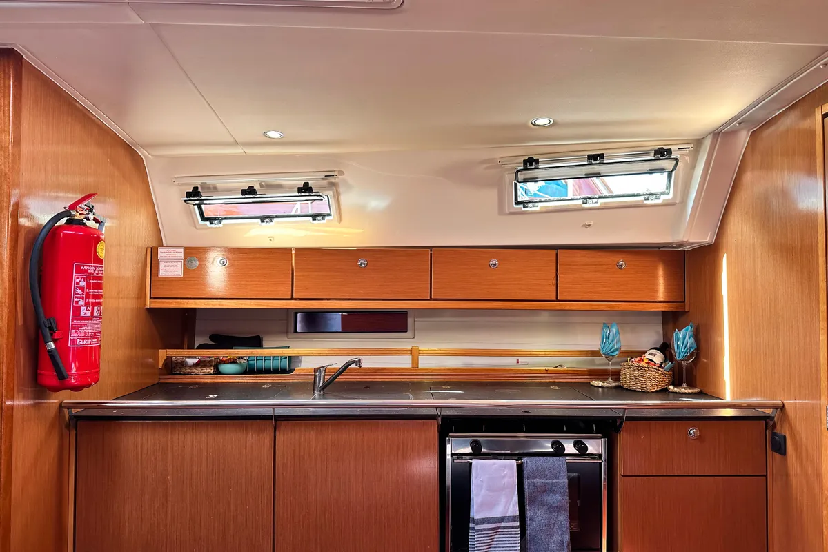 Galley of Spark 1, a Bavaria Cruiser 40 sailboat at Bodrum, Turkey