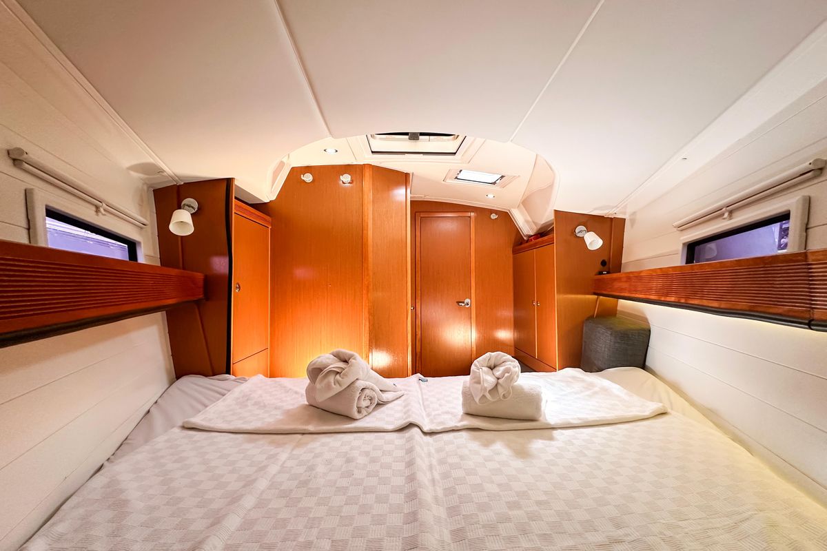 Cabin on Spark 1, a Bavaria Cruiser 40 sailboat at Bodrum, Turkey