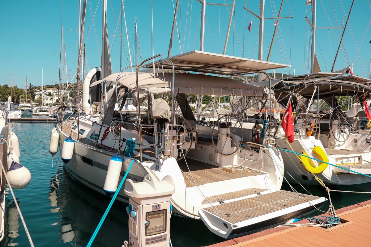 Exterior view of Spark 1, a Bavaria Cruiser 40 sailboat at Bodrum, Turkey