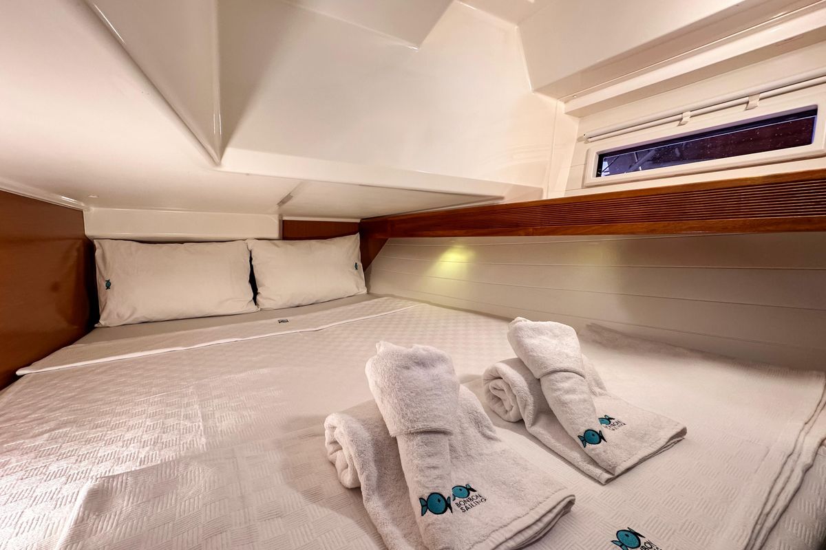 Cabin on Spark 1, a Bavaria Cruiser 40 sailboat at Bodrum, Turkey