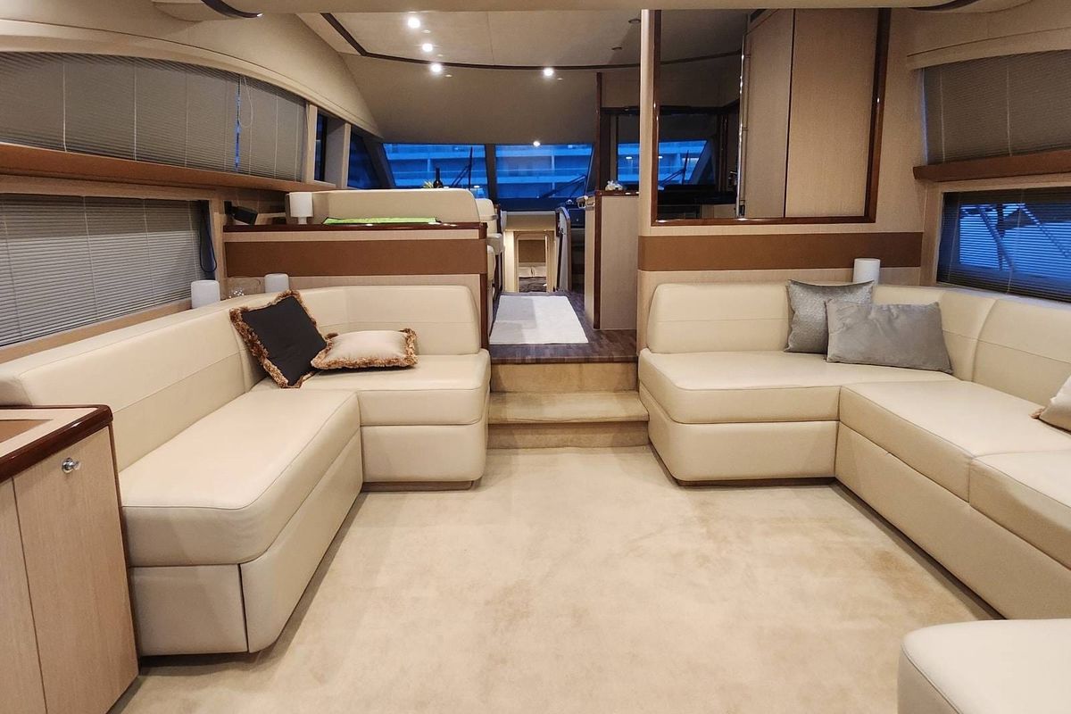 Salon of Sassy, a Princess Yachts Princess 62 yacht at Lavreotiki Municipal Unit, Greece