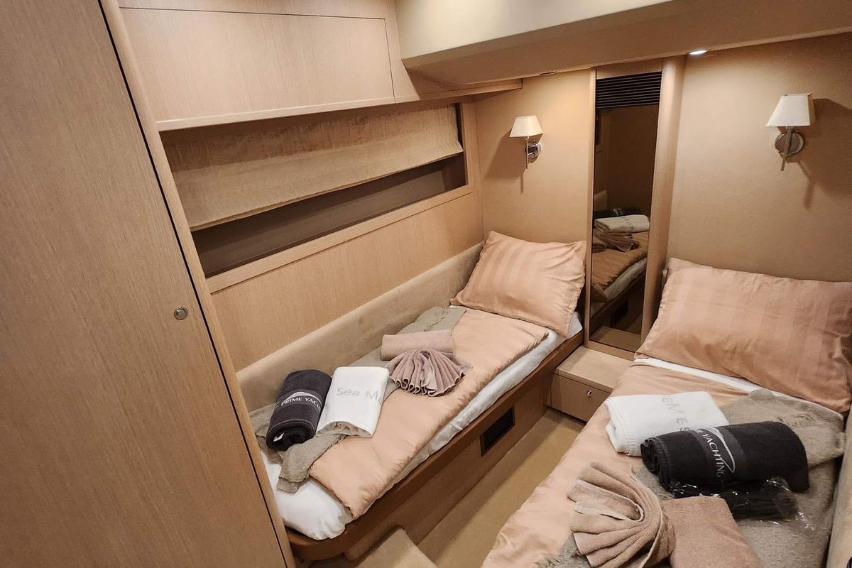 Cabin on Sassy, a Princess Yachts Princess 62 yacht at Lavreotiki Municipal Unit, Greece