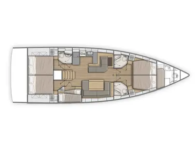 Floor plan of Alboran Lambrusco (Radazul), a Beneteau Oceanis 51.1 sailboat at El Rosario, Spain