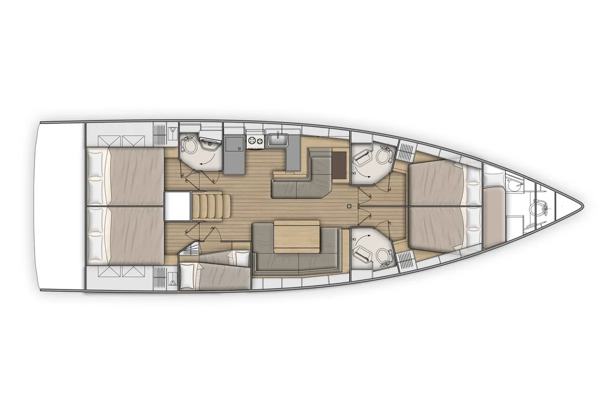 Floor plan of Alboran Lambrusco (Radazul), a Beneteau Oceanis 51.1 sailboat at El Rosario, Spain