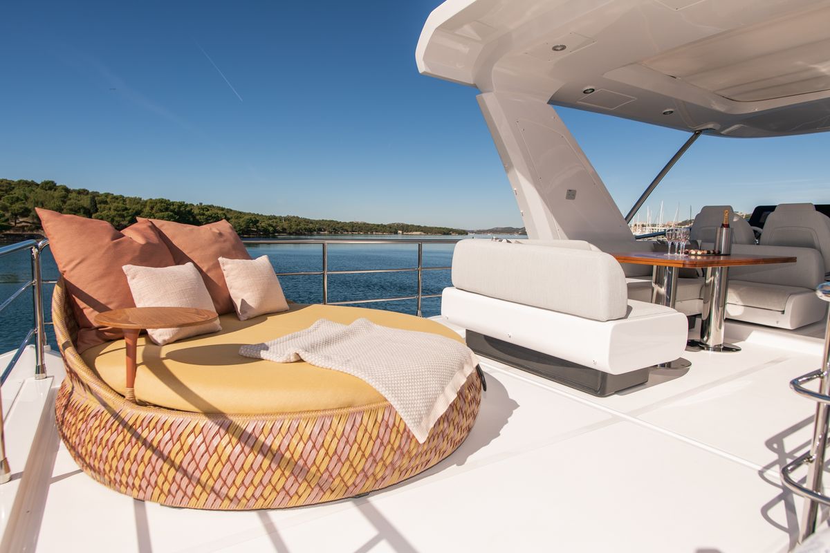 Deck of Alibaba, a Azimut 60 motorboat at Grad Šibenik, Croatia