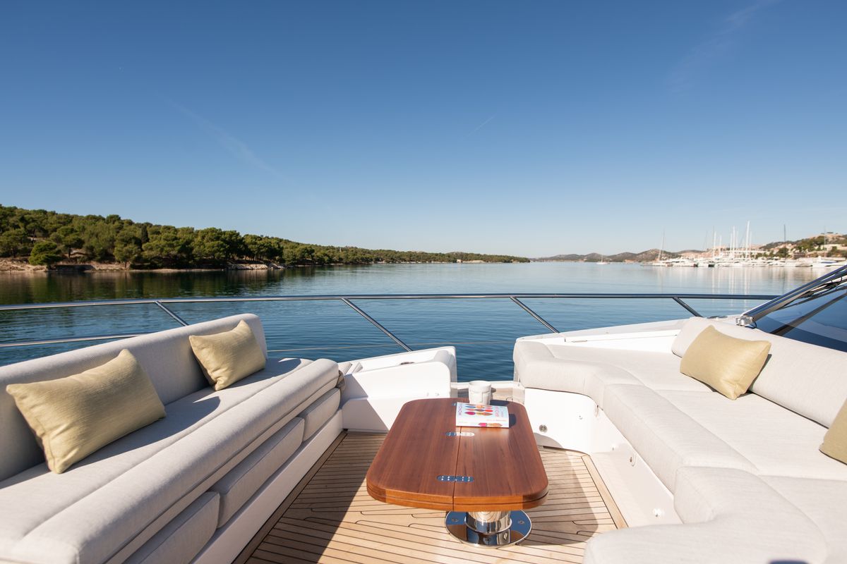 Deck of Alibaba, a Azimut 60 motorboat at Grad Šibenik, Croatia