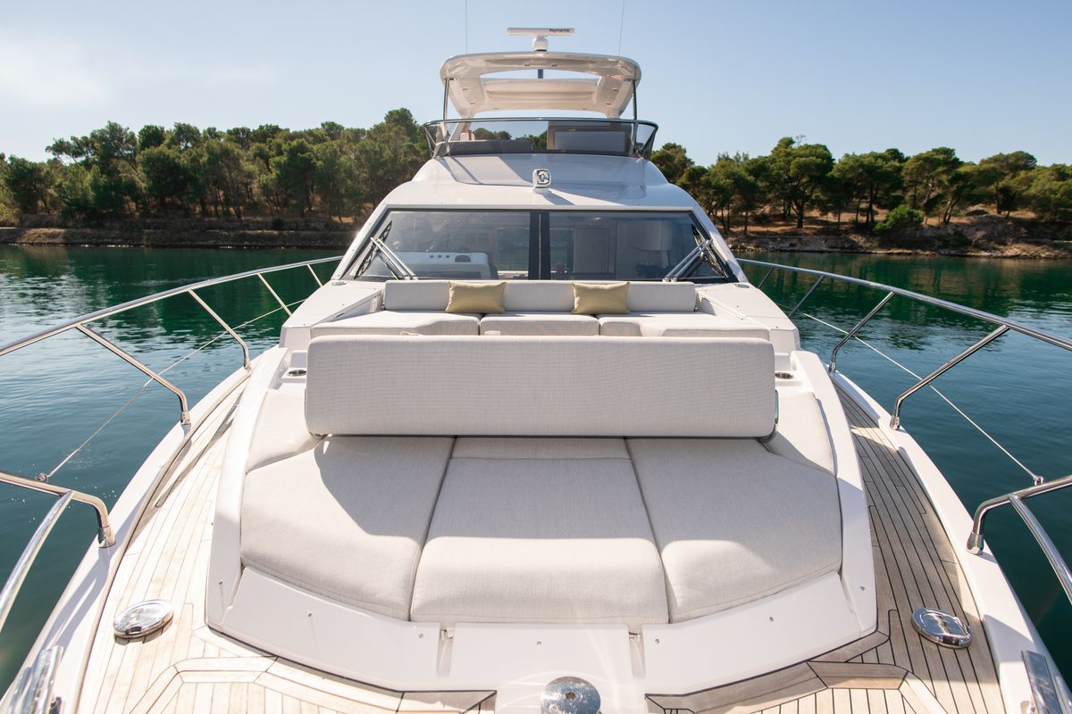 Deck of Alibaba, a Azimut 60 motorboat at Grad Šibenik, Croatia