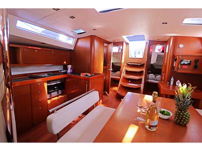 Salon of Nabucco: Forward Cabin #1 (Cabin Charter - 2 pax) Fully Crewed, ALL EXPENSES, a Beneteau Oceanis 48 sailboat at Gra…
