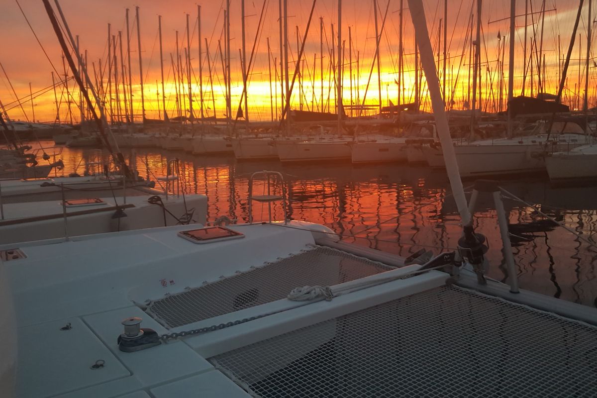 Deck of Aria, a Lagoon 42 catamaran at Athens, Greece