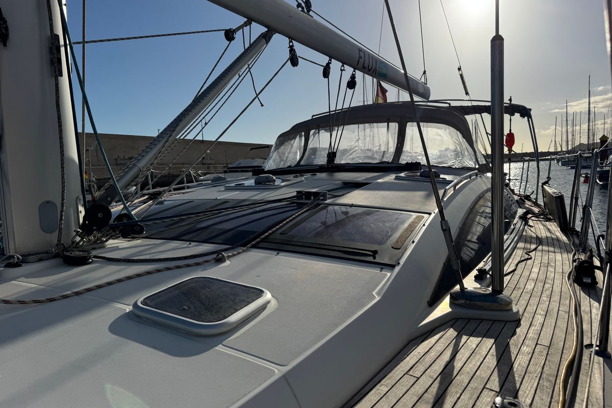 Deck of Trinity, a Jeanneau 53 sailboat at Palma de Mallorca, Spain