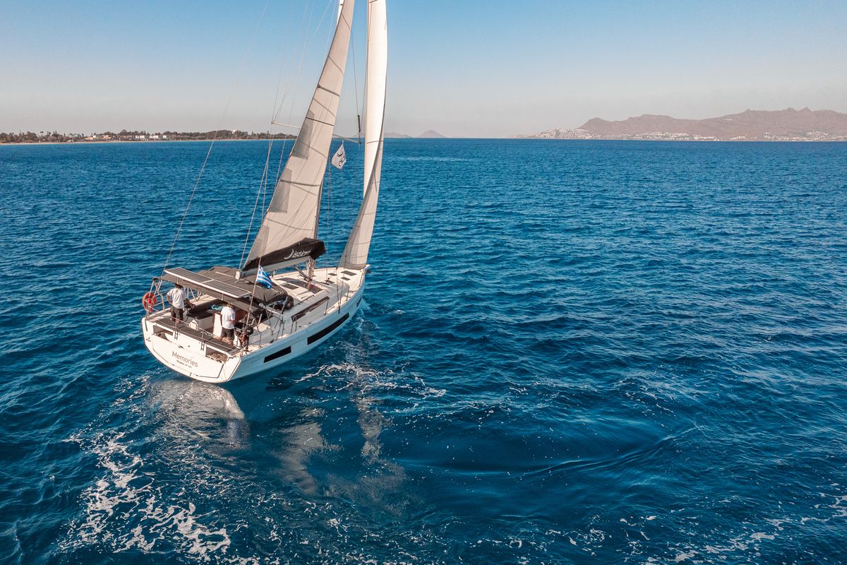 Exterior view of Memories, a Dufour 41 sailboat at Kos, Greece