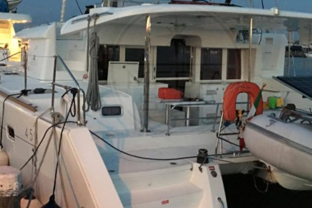 Exterior view of NEMO45, a Lagoon 450 Fly catamaran at Naples, Italy