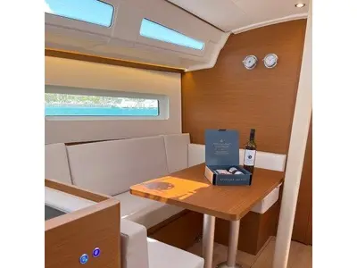 Salon of Ethra, a Jeanneau Sun Odyssey 380 sailboat at Lavreotiki Municipal Unit, Greece