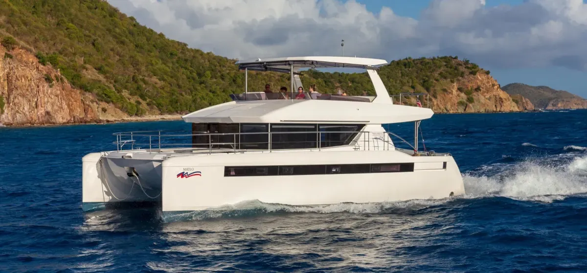 Exterior view of Moorings 464PC Exclusive, a Leopard 46PC catamaran at Road Town, British Virgin Islands