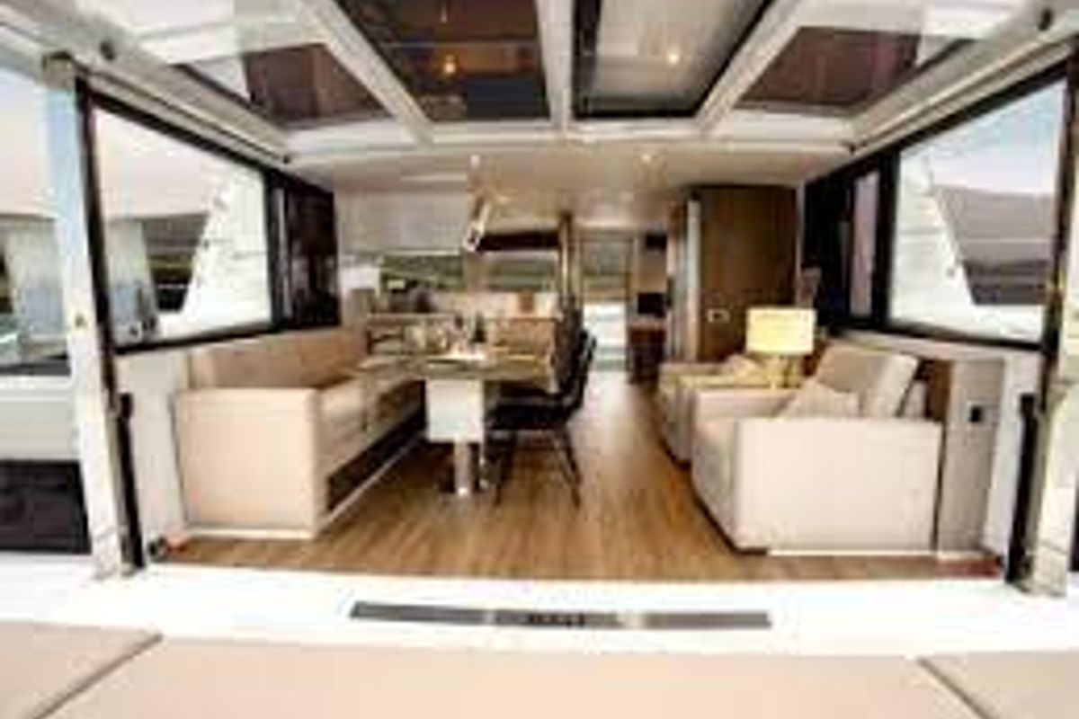 Salon of Lou Creusois, a Bali 4.4 catamaran at Cogolin, France