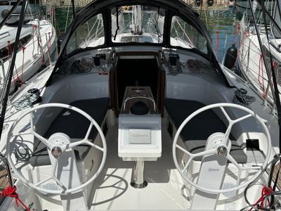 Cockpit of Celestia, a Bavaria Cruiser 34 sailboat at Athens, Greece