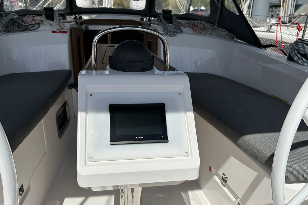 Cockpit of Celestia, a Bavaria Cruiser 34 sailboat at Athens, Greece