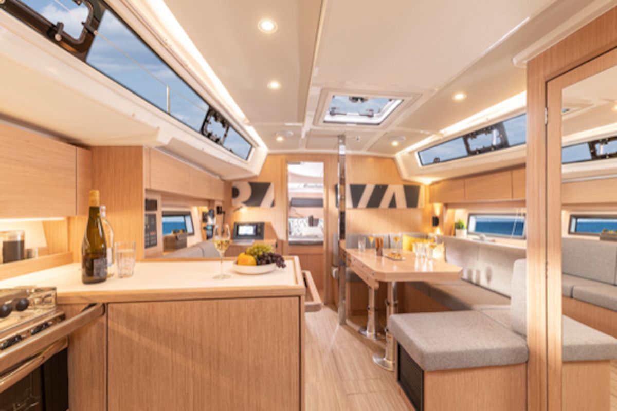 Salon of DEA, a Bavaria 38 sailboat at La Spezia, Italy