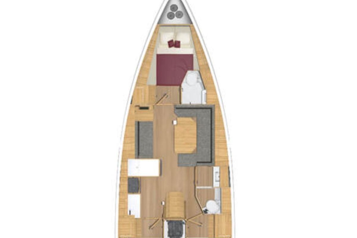Floor plan of DEA, a Bavaria 38 sailboat at La Spezia, Italy