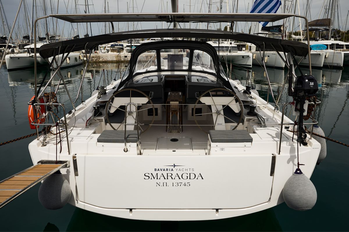 Exterior view of SMARAGDA, a Bavaria C46 sailboat at Athens, Greece