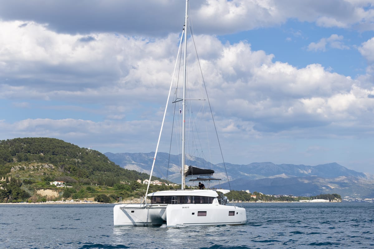 Exterior view of Aventus, a Lagoon 42 catamaran at Split, Croatia